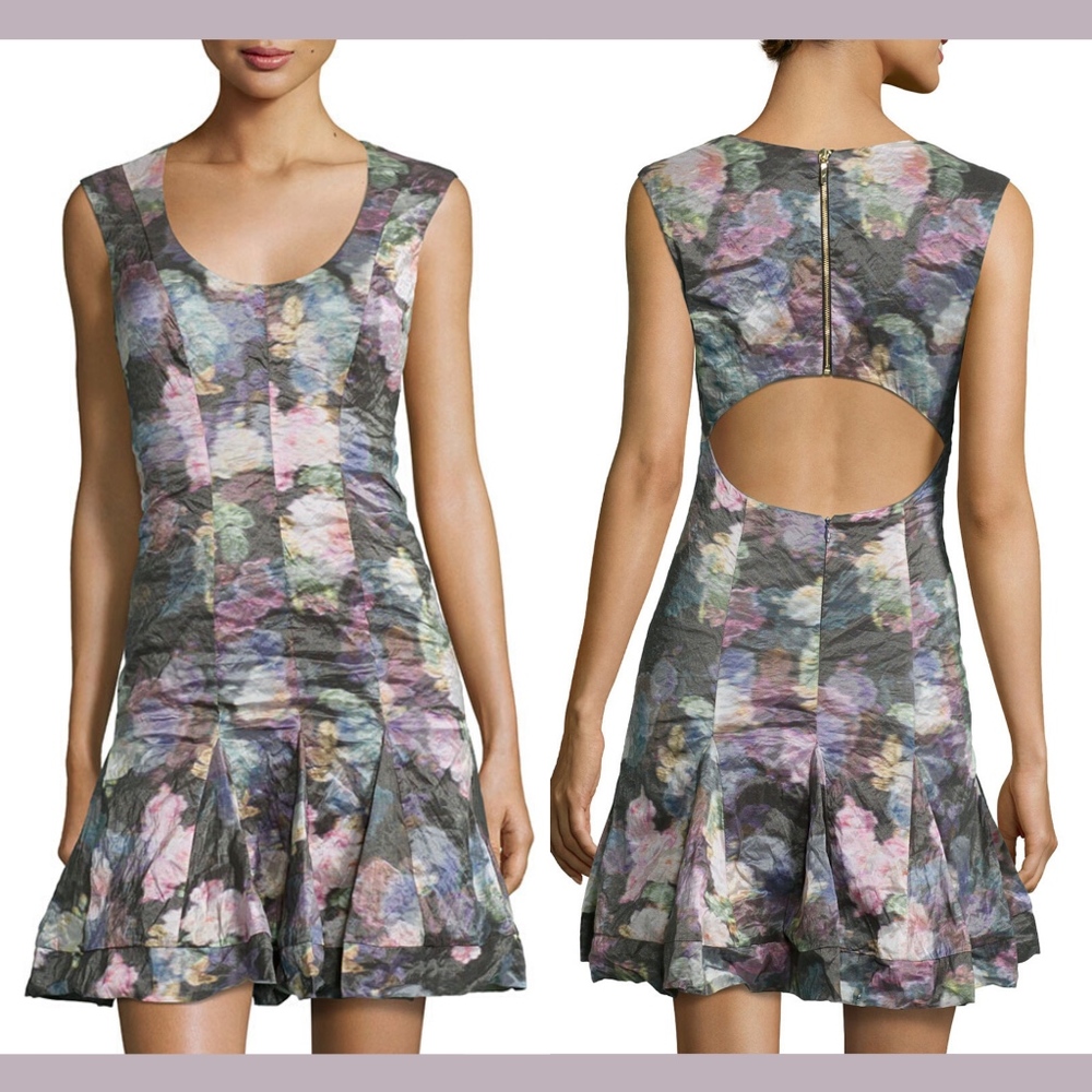 NEW $465 Nicole Miller Sleeveless‎ Fit and Flare Floral Print Dress [SZ 8 ]